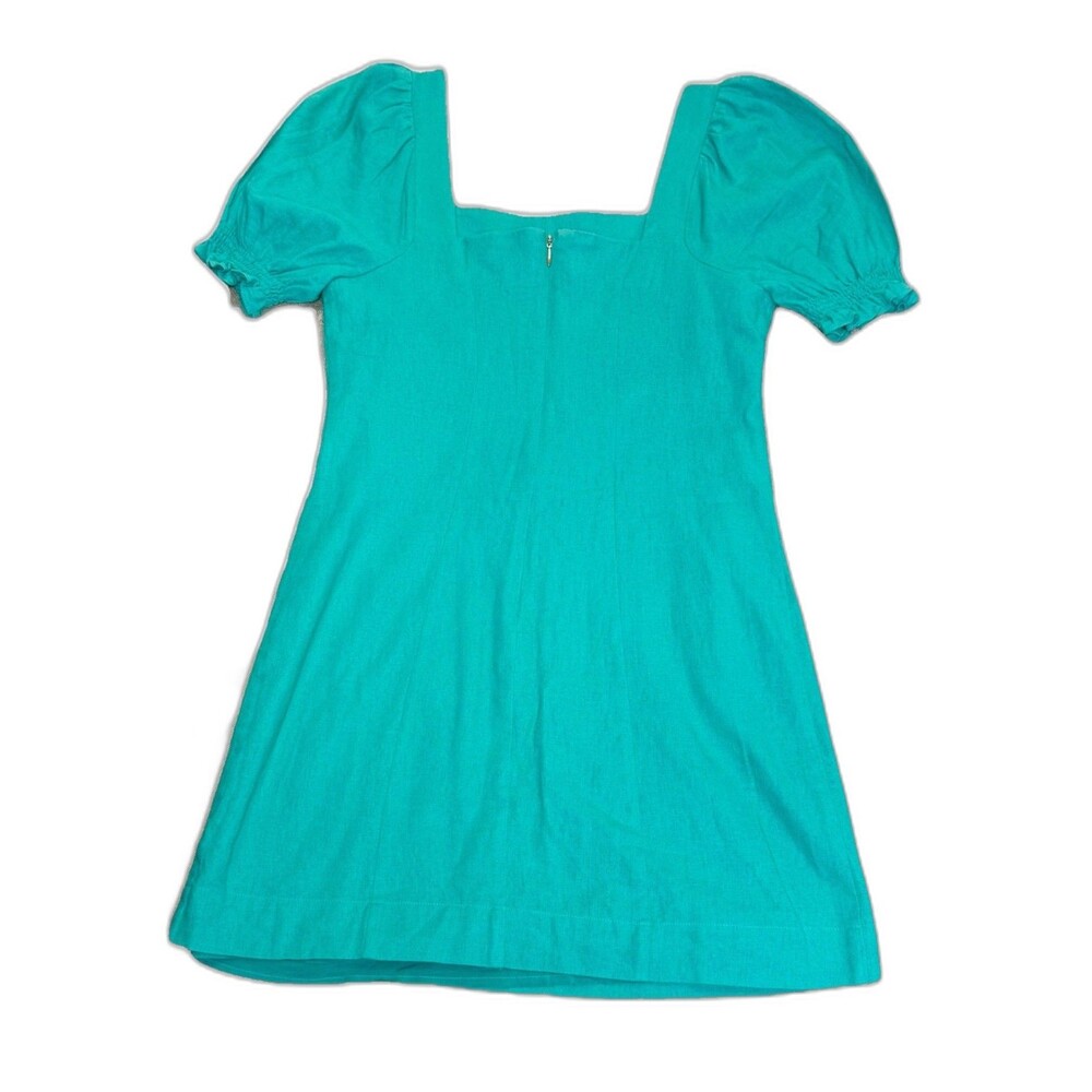Draper James RSVP Linen Blend Puff Sleeve Mini Dress Green Square Neck S - Picture 3 of 7
